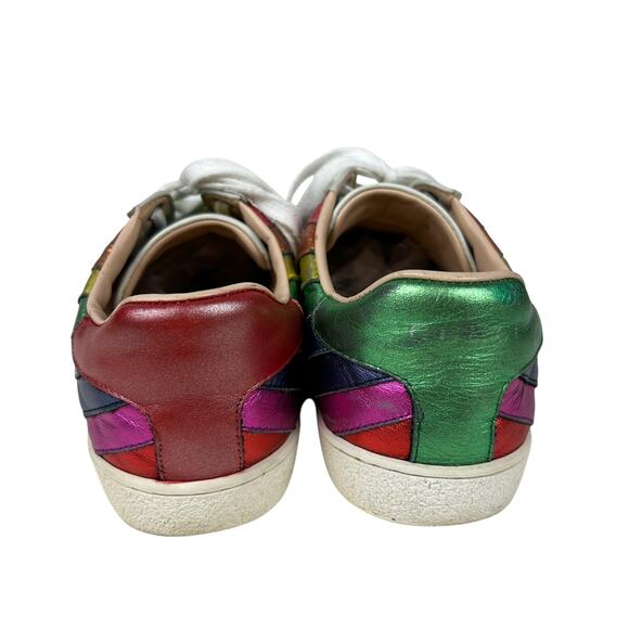 Gucci Rainbow Metallic Multi Colored Stripe Leather Lace Up Ace Sneaker 8 - Picture 4 of 9